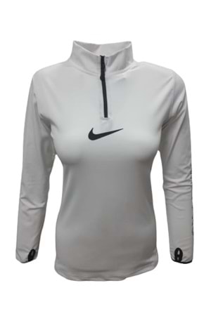 Nike 0743 Kadın Kolu Baskılı Pro Crop Sweatshirt - Beyaz - ST00151-Beyaz-M