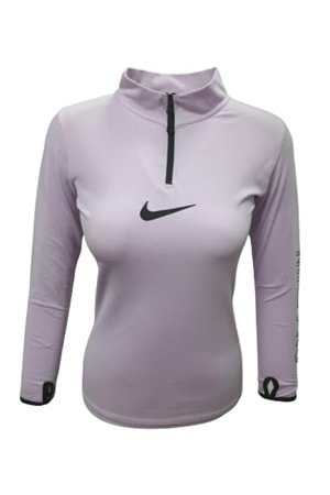 Nike 0743 Kadın Kolu Baskılı Pro Crop Sweatshirt - Mor - ST00151-Mor-L