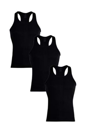 Ceylanoğlu C025 Erkek Penye Ribana 2'li Spor Atlet - Siyah - XXL