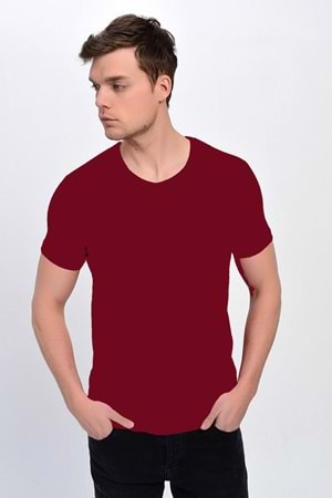 Dynamo Erkek Basic Likralı V-Yaka T-shirt - T-339 - Bordo - XXL