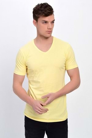 Dynamo Erkek Basic Likralı V-Yaka T-shirt - T-339 - Sarı - M