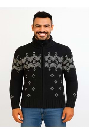 Tarz Cool T00575 Erkek Desenli Triko Hırka - Siyah - ST00575-Siyah-M