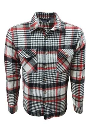 Ronex R00626 Erkek Oduncu Cepli Düğmeli Çizgil Ekose Gömlek - ST00626-Kırmızı-M