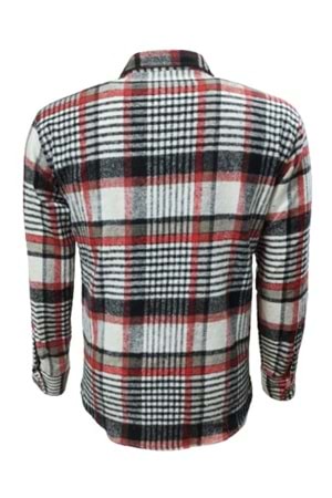 Ronex R00626 Erkek Oduncu Cepli Düğmeli Çizgil Ekose Gömlek - ST00626-Kırmızı-M