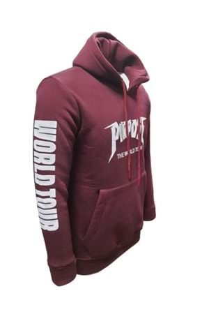 Tarz Cool T00633 Erkek Pamuklu Kapüşonlu Baskılı Üç İplik Sweatshirt - T00633 - Bordo - ST00633-Bordo-L