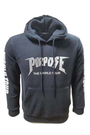 Tarz Cool T00633 Erkek Pamuklu Kapüşonlu Baskılı Üç İplik Sweatshirt - T00633 - Siyah - ST00633-Siyah-L