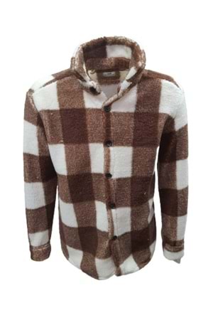 Yegua Y00789 Erkek Kareli Kuzu Peluş Gömlek - Y00789 - Kahverengi - ST00789-Kahverengi-XL
