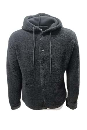 Yegua Y00791 Erkek Kapüşonlu Kuzu Peluş Hırka - Y00791 - Siyah - ST00791-Siyah-S