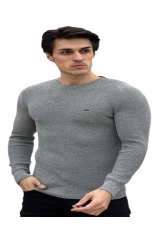 Ce-Ce C3210 Erkek Basic Triko Bisiklet İnce Kazak - C3210 - Gri - ST00810-Gri-XXL