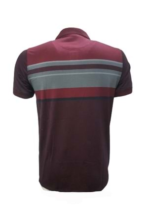 Rey Polo Basic Çizgili Polo Yaka Kısa Kol T-shirt 129 - Bordo - M