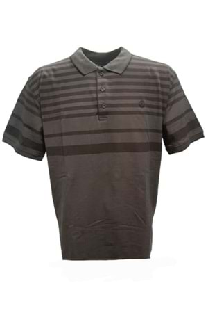 Rey Polo Erkek Battal Basic Çizgili Polo Yaka Kısa Kol T-shirt R00934 - Kahverengi - 2XL