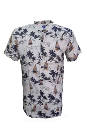 Ronex Erkek Viskon Baskılı Kısa Kol Gömlek St00941 - Bej - L