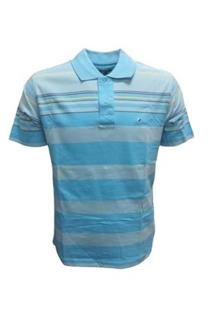 Mcl M22068 Erkek Polo Yaka Kısa Kol Çizgili Penye T-shirt - Turkuaz
