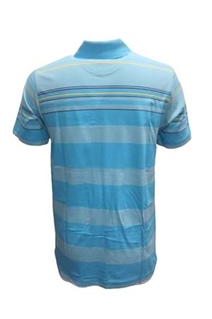 Mcl M22068 Erkek Polo Yaka Kısa Kol Çizgili Penye T-shirt - Turkuaz