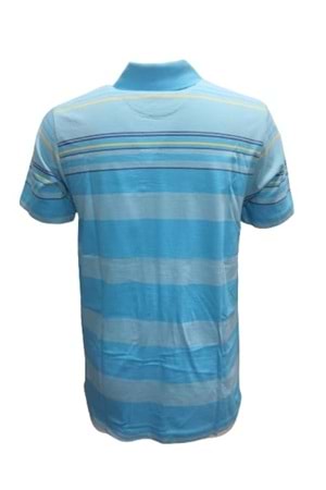 Mcl M22068 Erkek Polo Yaka Kısa Kol Çizgili Penye T-shirt - Turkuaz