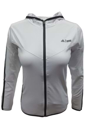 Adidas A0778 Kadın Dalgıç Kolu Şeritli Tam Fermuarlı Sweatshirt - Beyaz - ST01081-Beyaz-S