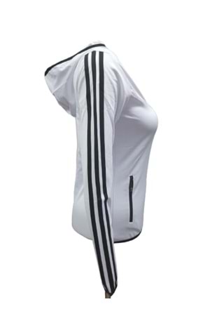 Adidas A0778 Kadın Dalgıç Kolu Şeritli Tam Fermuarlı Sweatshirt - Beyaz - ST01081-Beyaz-XXL