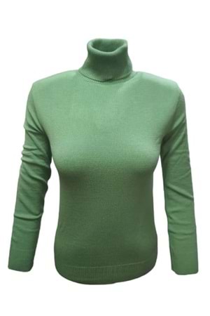 Me-Na 3001 Kadın Triko İnce Tam Balıkçı Kazak - Yeşil