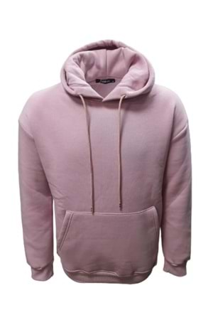 Tarz Cool T01128 Erkek Pamuklu Kapüşonlu Şardonlu Üç İplik Sweatshirt - ST01128-Pembe-L