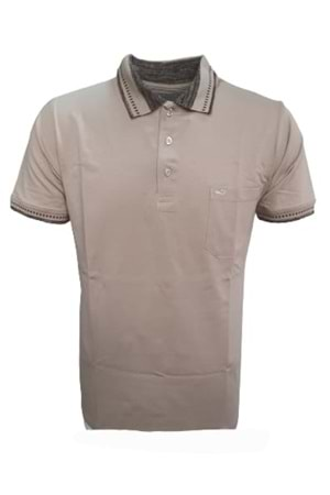 Rey Polo Erkek Basic Polo Yaka Kısa Kol T-shirt R01175 - Bej - M