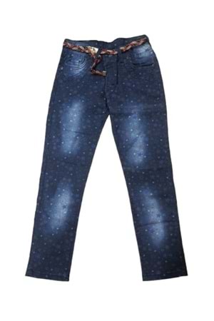 Pıtırık P01197 Çocuk Kız Çiçekli Baskılı Kot Pantolon - Lacivert