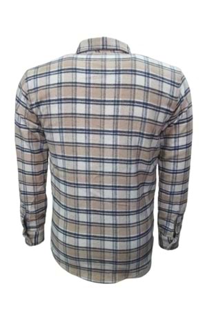 Ronex R01216 Erkek Oduncu Cepli Düğmeli Çizgili Gömlek - R01216 - Bej - ST01216-Bej-XXL