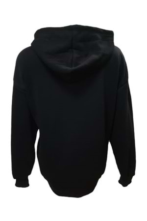 Z&M Fashion Z01220 Kadın Oversize Kapüşonlu Baskılı Üç İplik Şardonlu Sweatshirt - Z01220 - Siyah - ST01220-Siyah-L