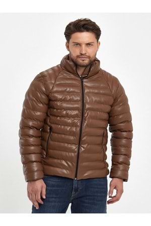 Zagmen Z01230 Erkek Slim Fit Şişme Deri Mont - Z01230 - Kahverengi - ST01230-Kahverengi-XL