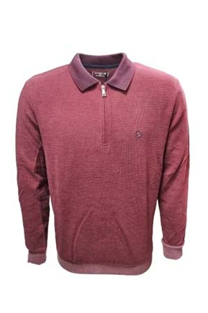 Rey Polo R01253 Erkek Basic Selanik Polo Yaka Sweatshirt - ST01253-Bordo-XL