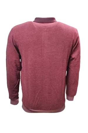 Rey Polo R01253 Erkek Basic Selanik Polo Yaka Sweatshirt - ST01253-Bordo-XL