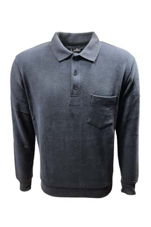 Rey Polo R01259 Erkek Basic Cepli Selanik Polo Yaka Sweatshirt - R01259 - Mavi - ST01259-Mavi-XXL