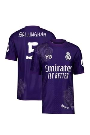 Real Madrid R01297 Y-3 Genç Çocuk Jude Bellingham Dördüncü Forması 2023-2024 - Mor