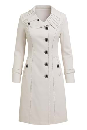 İli İ01311 Kadın Keten Önü Düğmeli Trençkot - Ekru - ST01311-Ekru-38