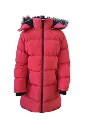 Bilen Kids B07001 Çocuk Kız Kapüşonlu Kürklü Spor Mont - B07001 - Kırmızı - ST01342-Kırmızı-6 YAŞ