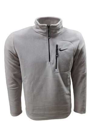 Nike N01371 Erkek Slim Fİt Yarım Fermuarlı Polar Sweatshirt - ST01371-Açık Gri-S
