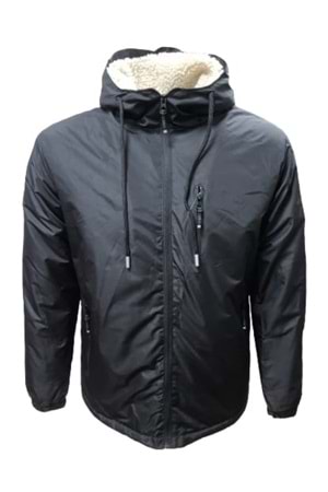 Mtn M01396 Erkek İçi Kürklü Fermuarlı Kapüşonlu Mont - M01396 - Siyah - ST01396-Siyah-3XL