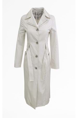 İli İ01411 Kadın Keten Önü Düğmeli Trençkot - Ekru - ST01411-Ekru-38