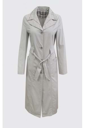 İli İ01411 Kadın Keten Önü Düğmeli Trençkot - Taş - ST01411-Taş-42