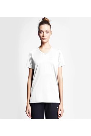 Lescon 24S-2208-24B Kadın V Yaka Kısa Kollu T-shirt - Beyaz