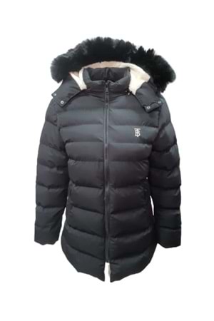 Burberry B01481 Çocuk Kız Şişme Dolum Kapüşonlu Kaban - B01481 - Siyah