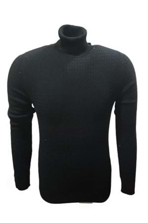 Ce-Ce 3199 Erkek Basic Tam Balıkçı Yaka Boğazlı Kazak - Siyah