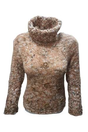 Alegria Kadın El Örgü Tam Balıkçı Kazak St-01549 - Açık Kahverengi