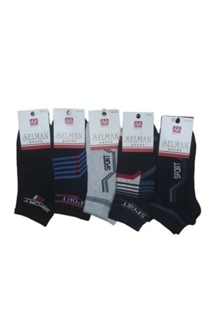 Selman Socks Erkek Classic Desenli Patik Çorap (5 Adet) S 01594 - Karışık Renkli - 40-44