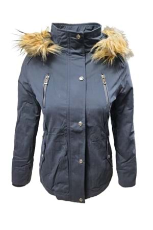 Tmberline Tb3434 Kadın Gabardin Kapüşonu Kürklü Kısa Boy Mont - Tb3434 - Lacivert - ST01709-Lacivert-M