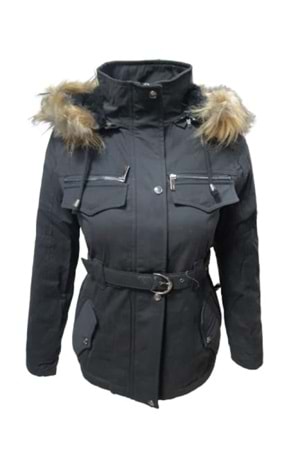 Tmberline Tb3435 Kadın Gabardin Kapüşonu Kürklü Kısa Boy Mont - Tb3435 - Siyah