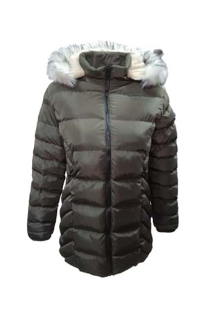 Jenerik J01804 Çocuk Kız Şişme Dolum Kapüşonlu Mont - J01804 - Haki