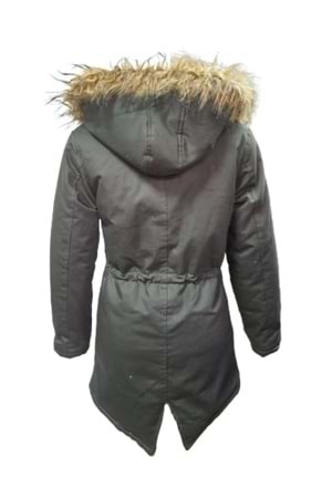 Jenerik J01805 Çocuk Kız Gabardin İçi Kürklü Kapüşonlu Kaban - J01805 - Haki