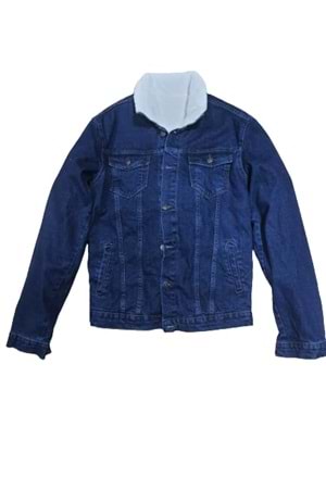 Corrıdor Erkek Kürklü Kot Mont - Mavi - XL