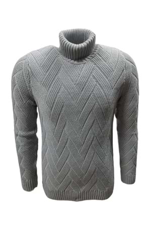 Ce-Ce C1033 Erkek Regular Fit Desenli Tam Balıkçı Boğazlı Kazak - ST01825-Gri-XL