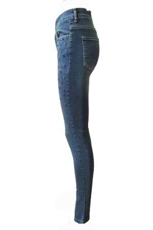 Westpoint Kadın Denim Damla Taşlı Kot Pantolon 6247 T-1 - Koyu Mavi - 26
